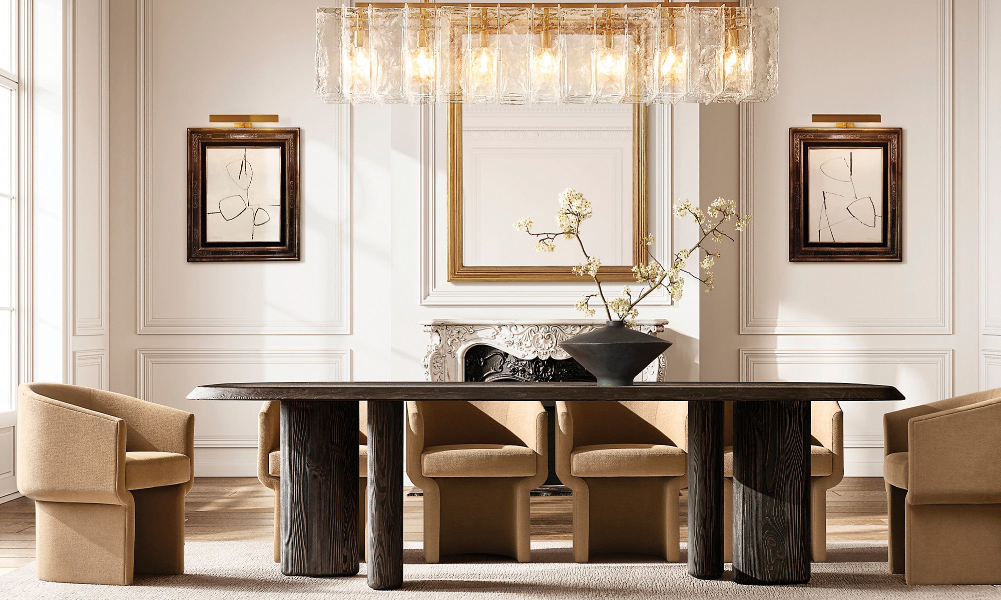 49 Inch Clear Hammered Glass Rectangular Chandelier - Lattice