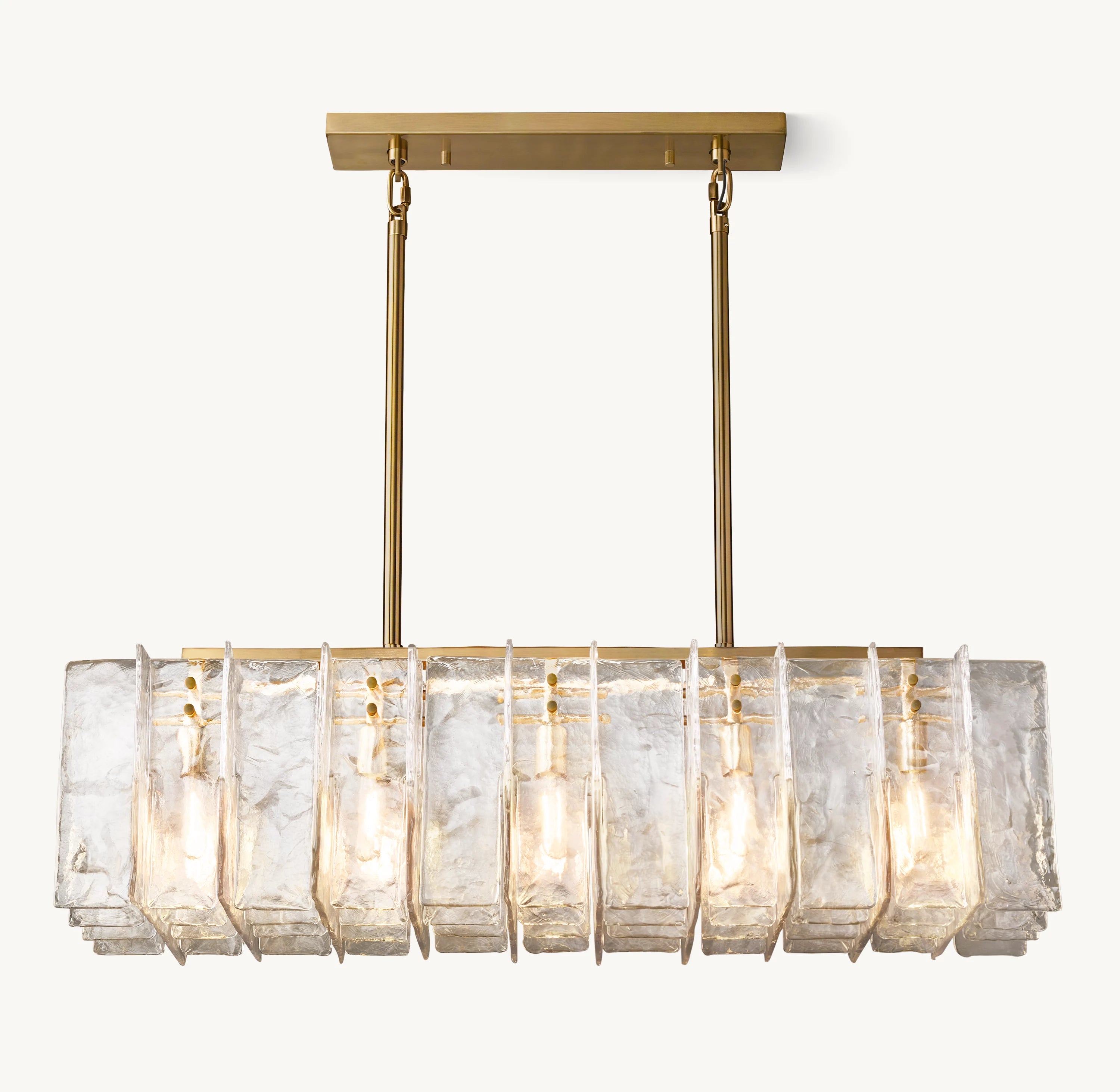 49 Inch Clear Hammered Glass Rectangular Chandelier - Lattice