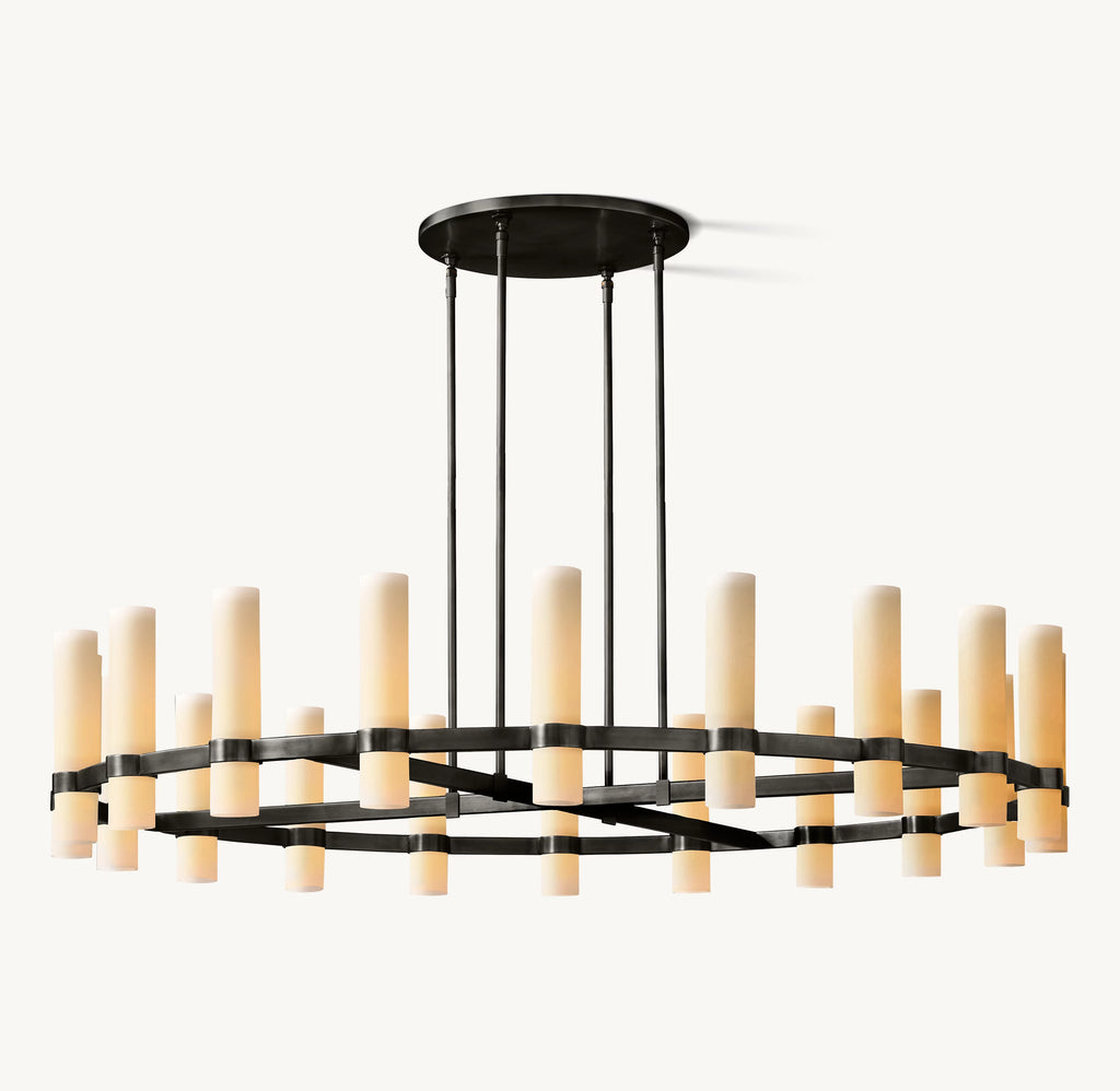 60 Inch Cylindrical Milk Glass Round Chandelier - Ravelle