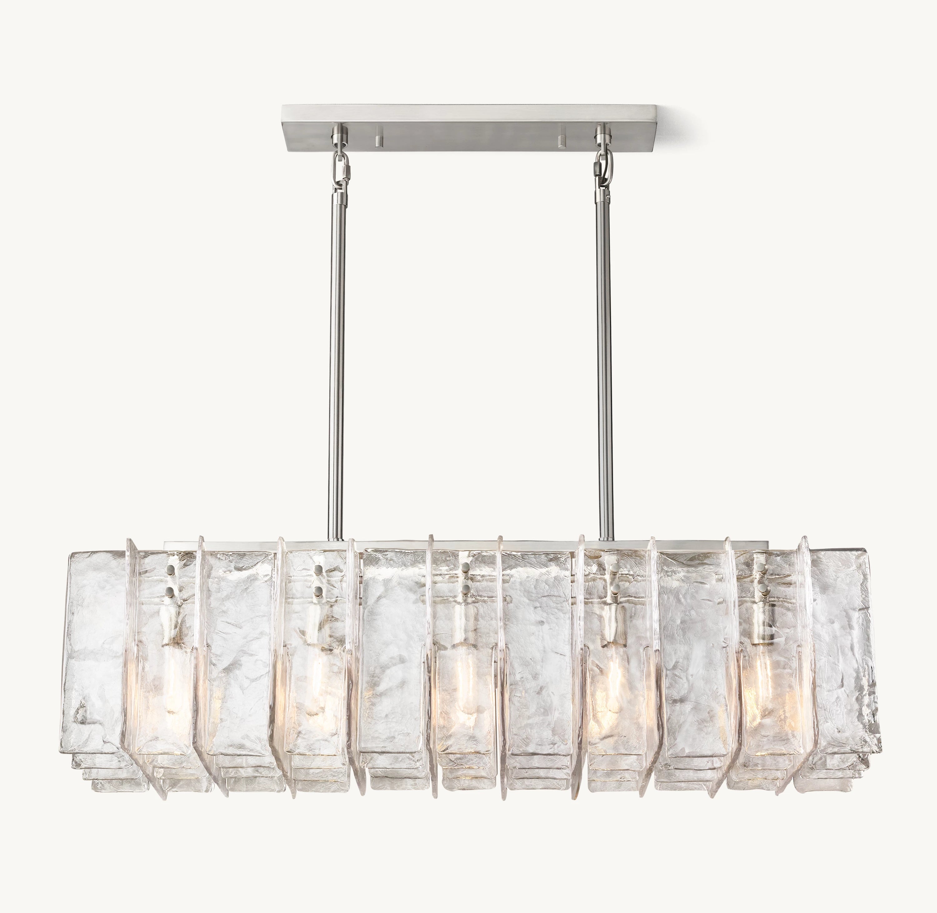 49 Inch Clear Hammered Glass Rectangular Chandelier - Lattice