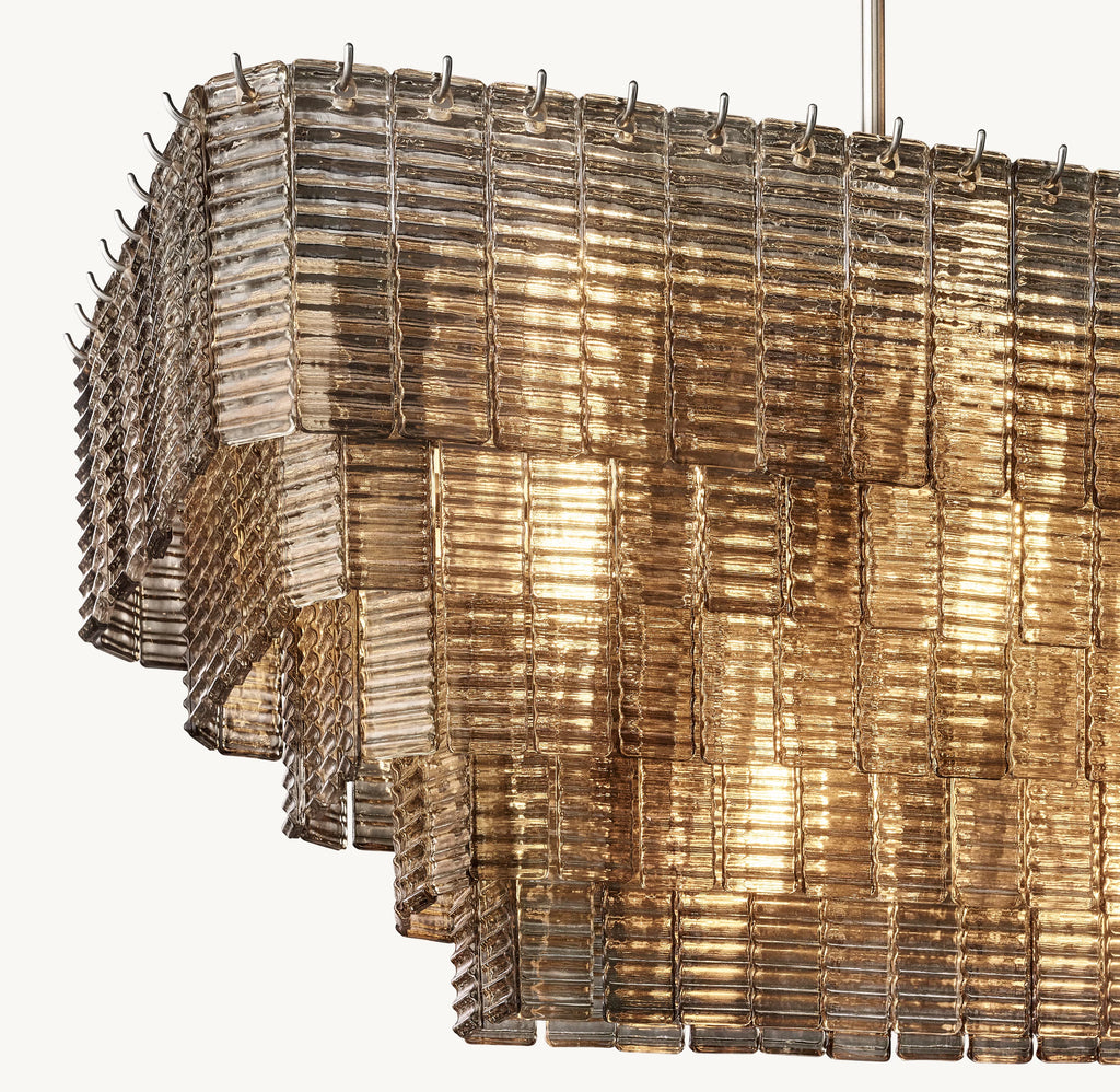 59 Inch Ribbed Smoked Glass Rectangular Chandelier - Sirene