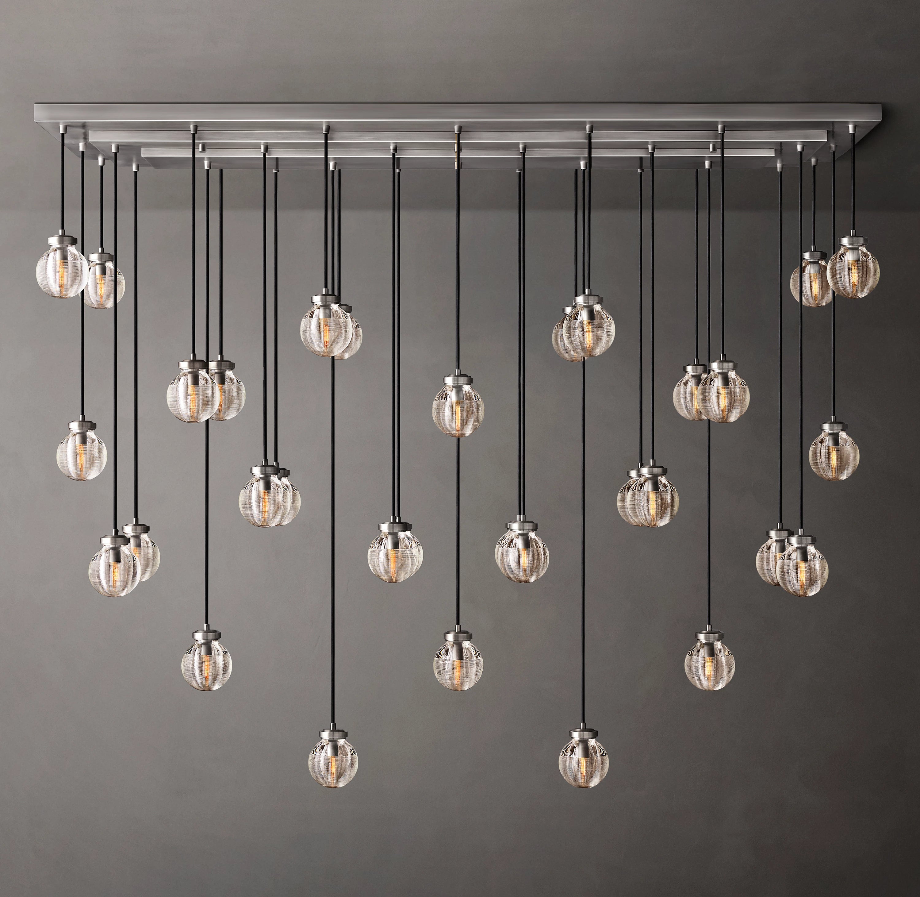 72 Inch Ribbed Glass Globe Rectangular Chandelier - Pearl