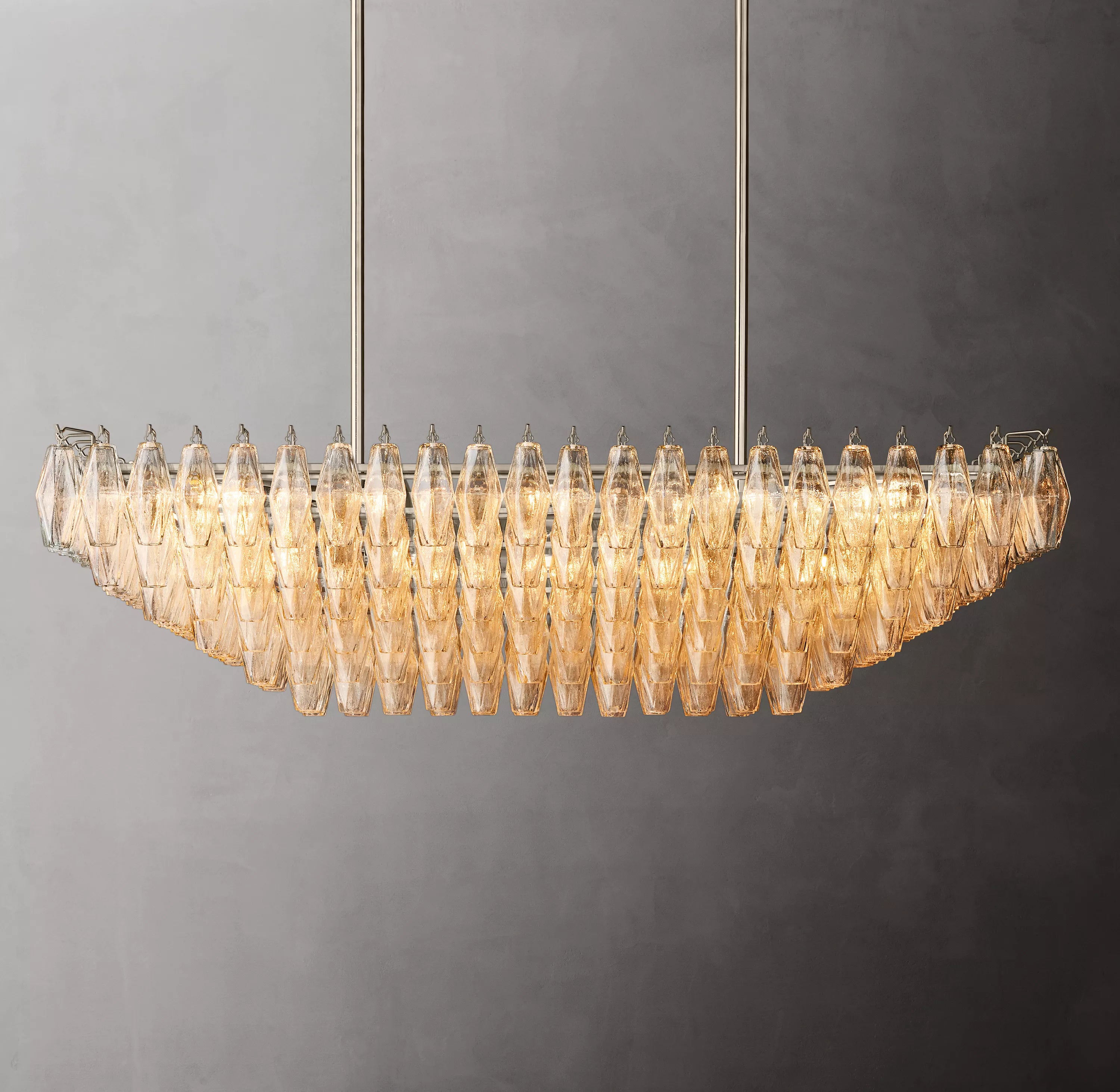 54 Inch Clear Murano Glass Tiered Rectangular Chandelier - Chiara
