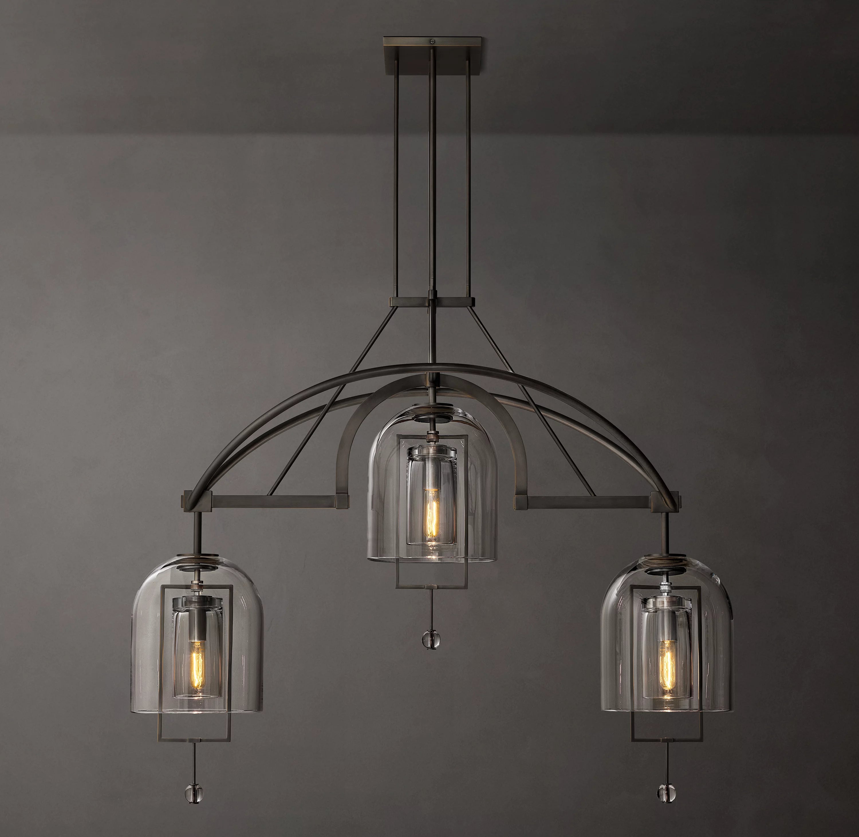 48 Inch Bell Glass Linear Chandelier - Fulcrum
