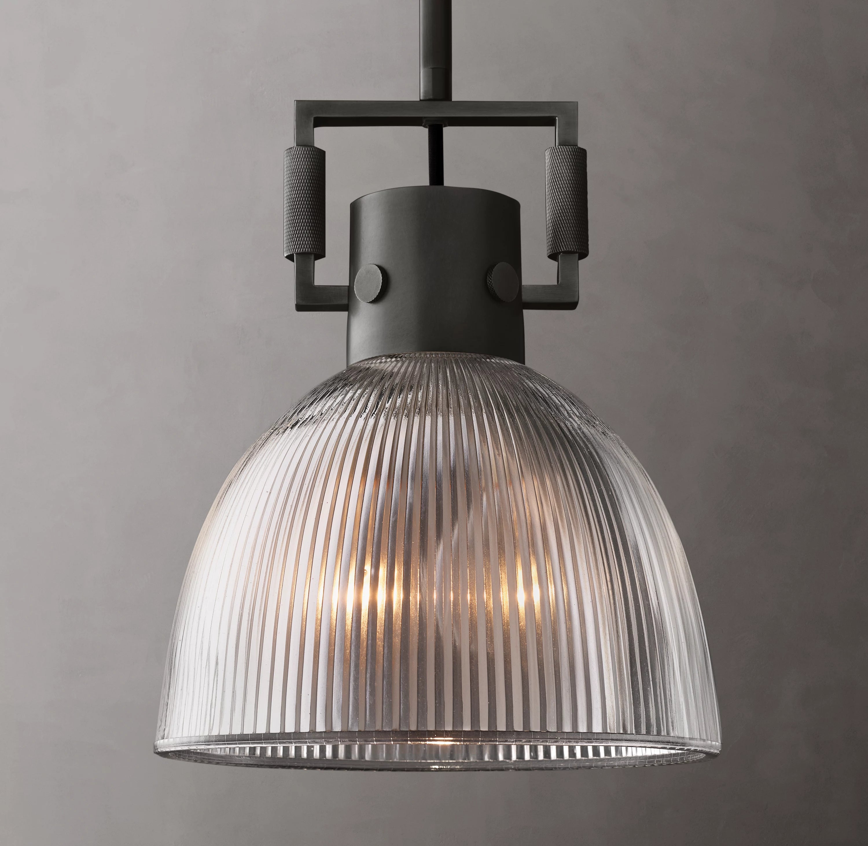 14 Inch Ribbed Glass Dome Pendant Light - Machinist