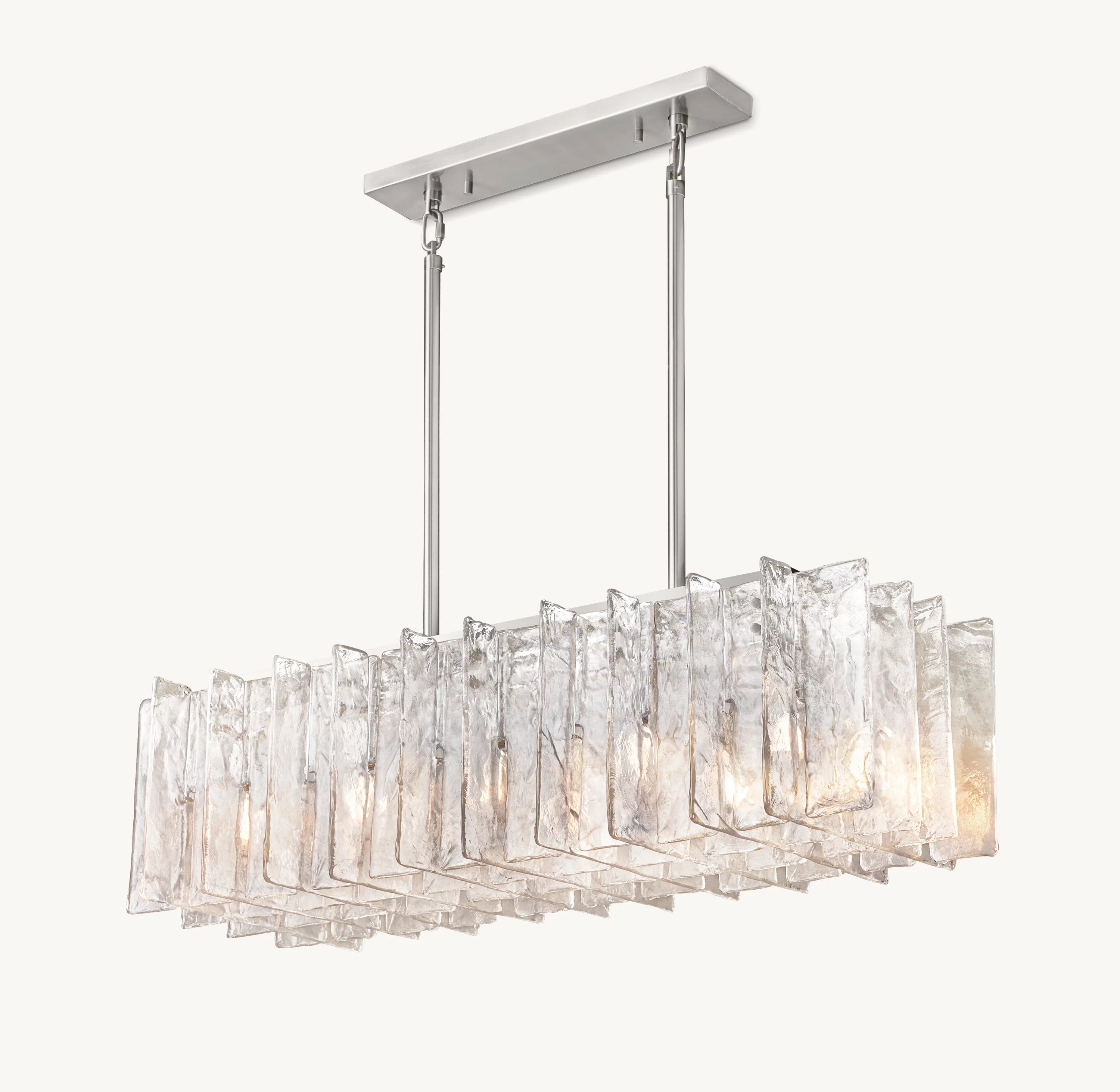 49 Inch Clear Hammered Glass Rectangular Chandelier - Lattice