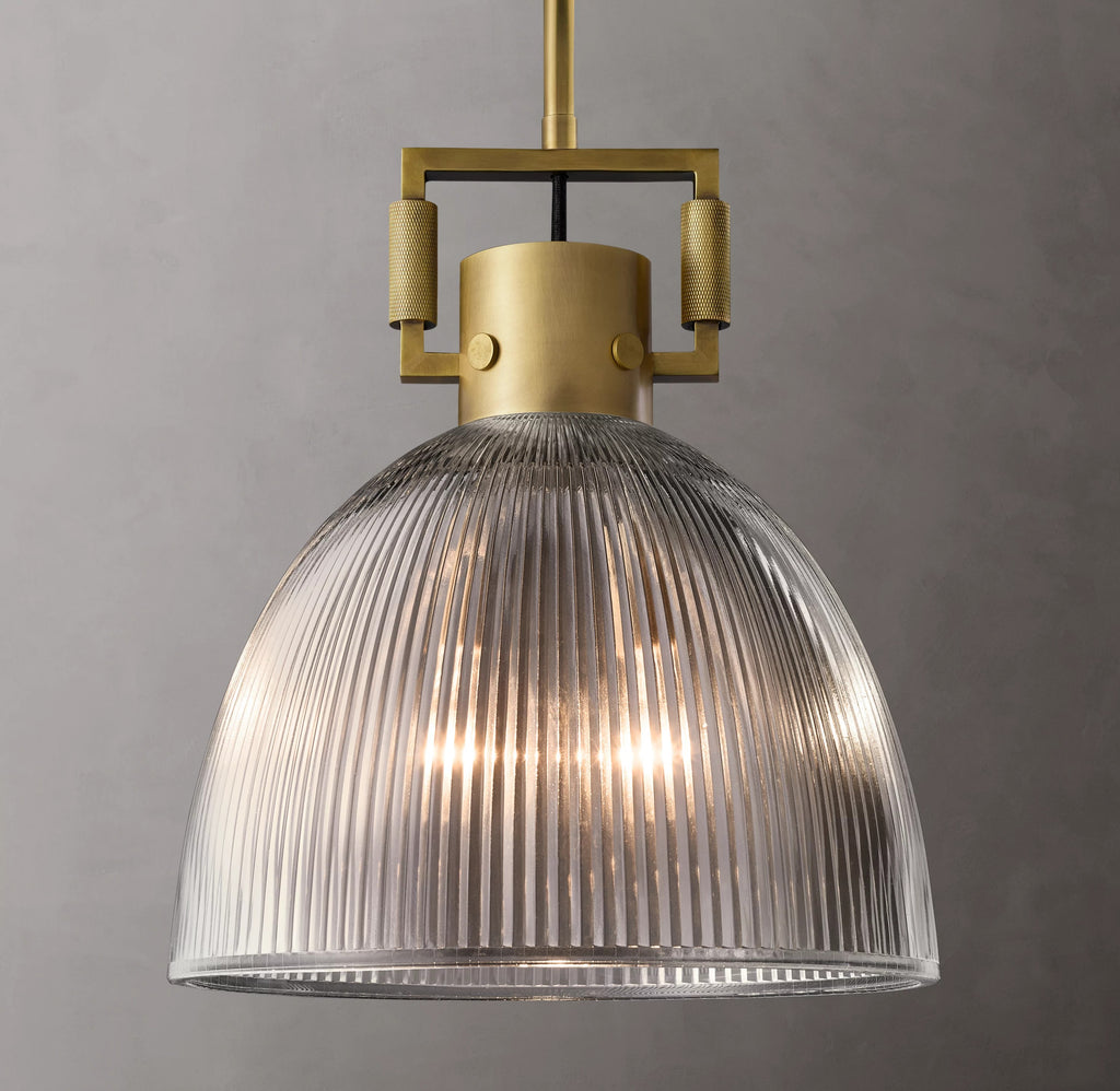 14 Inch Ribbed Glass Dome Pendant Light - Machinist