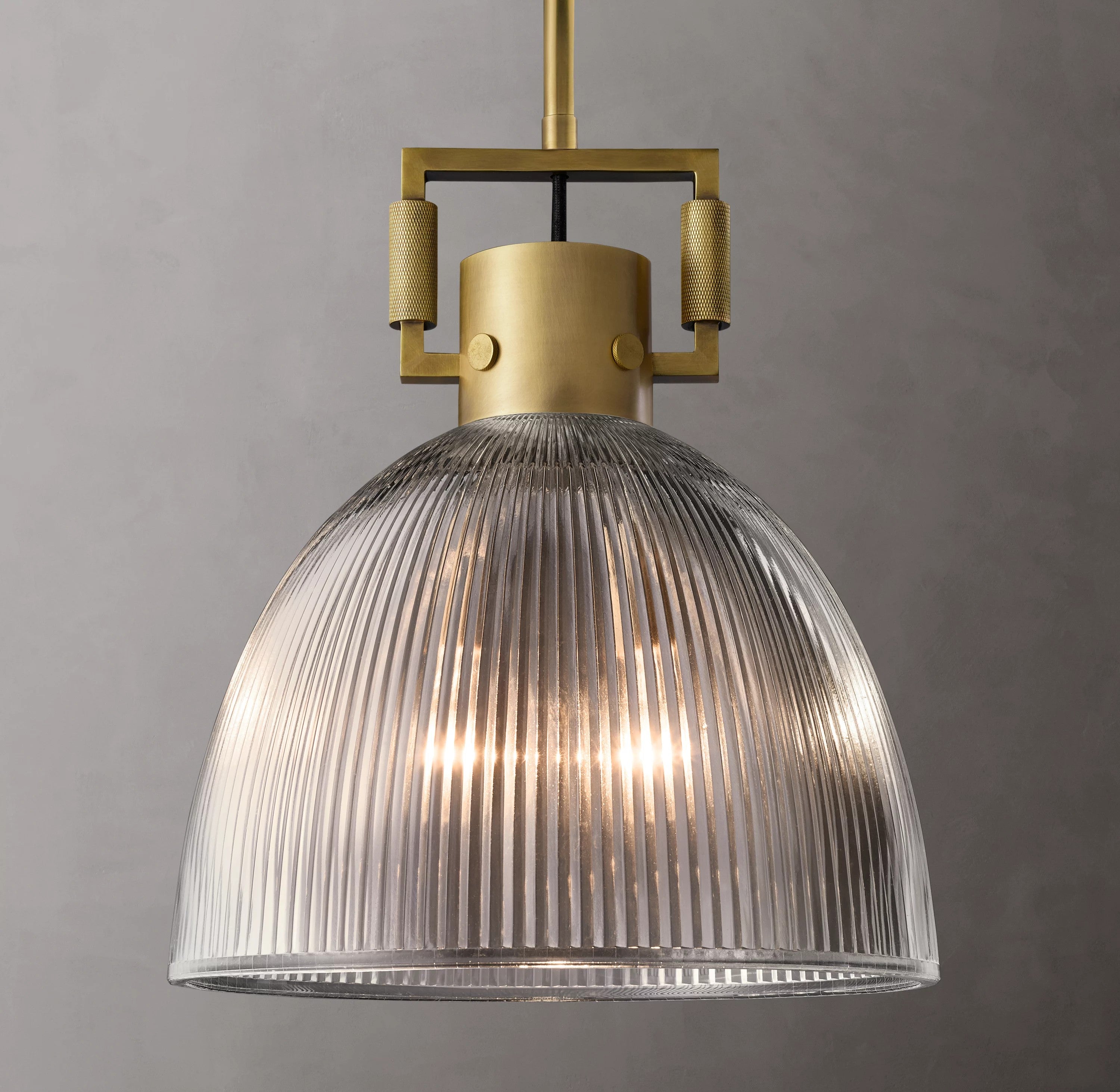 14 Inch Ribbed Glass Dome Pendant Light - Machinist
