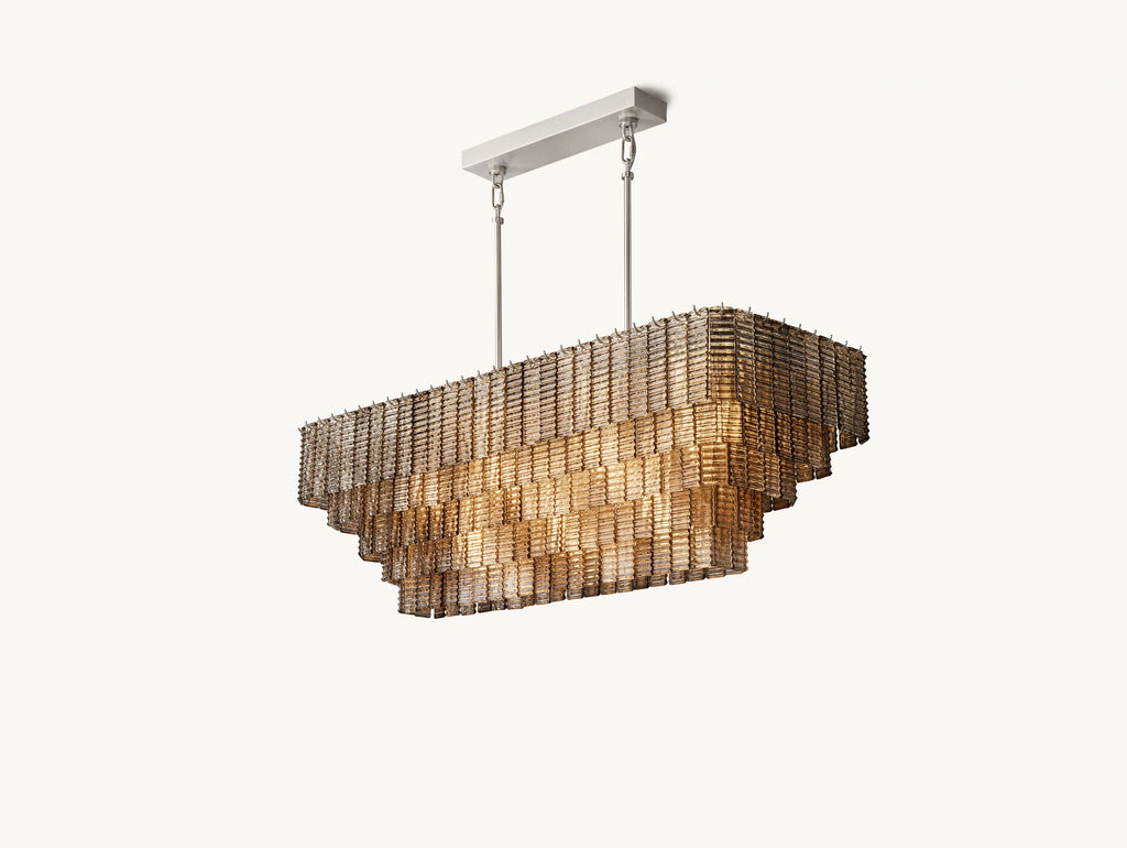 59 Inch Ribbed Smoked Glass Rectangular Chandelier - Sirene