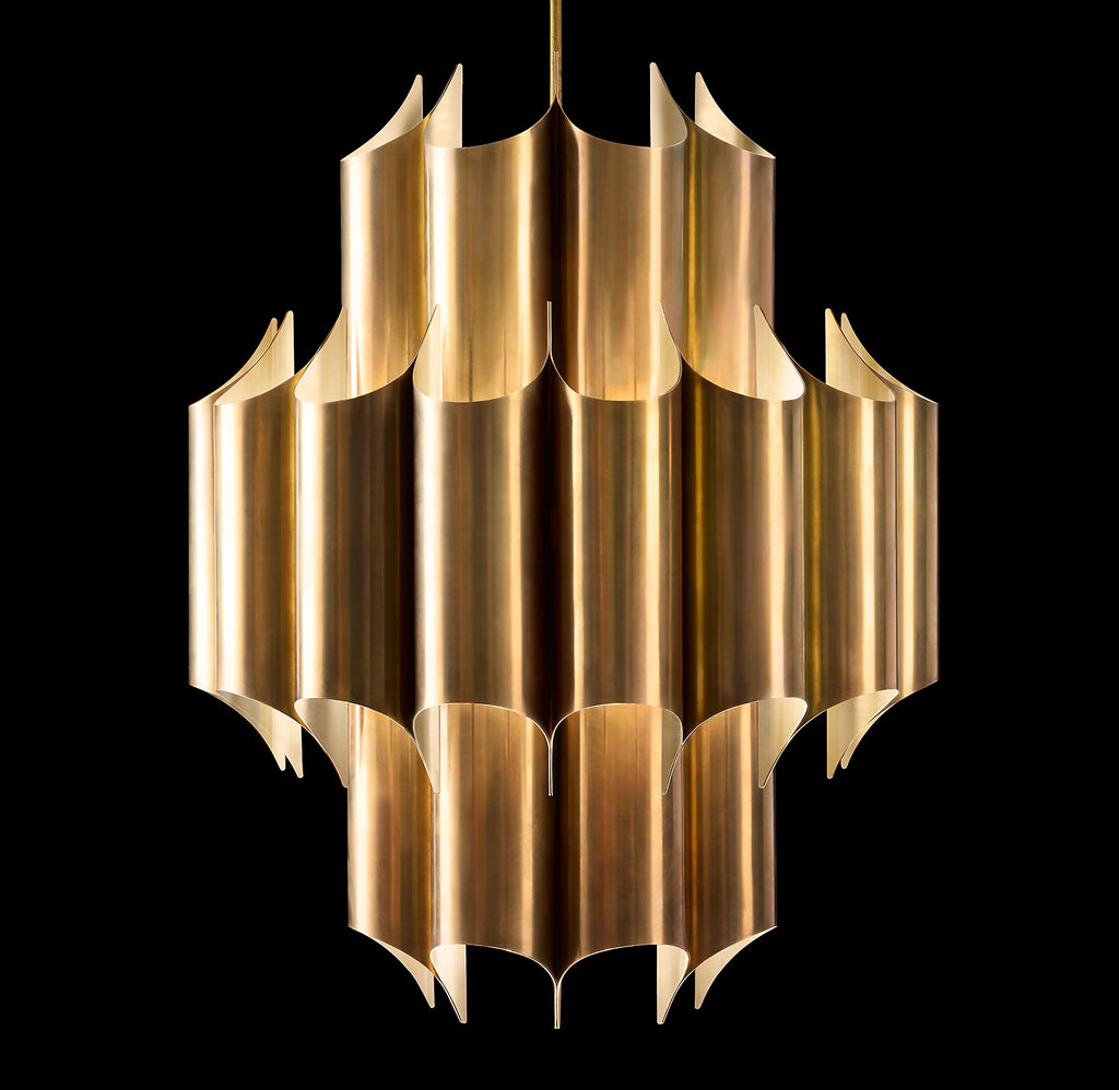 24 Inch Mid Century Modern Brass Chandelier - Cathedral