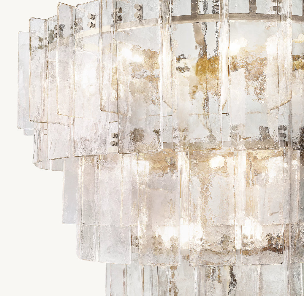 46 Inch Clear Hammered Glass Tiered Chandelier - Lattice