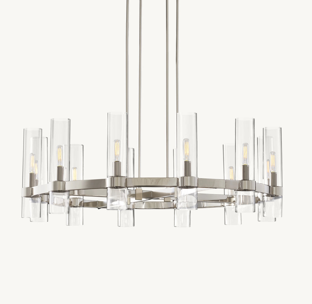 36 Inch Cylindrical Glass Candle Round Chandelier - Ravelle