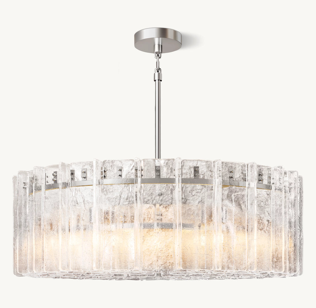 48 Inch Clear Hammered Glass Round Chandelier - Lattice