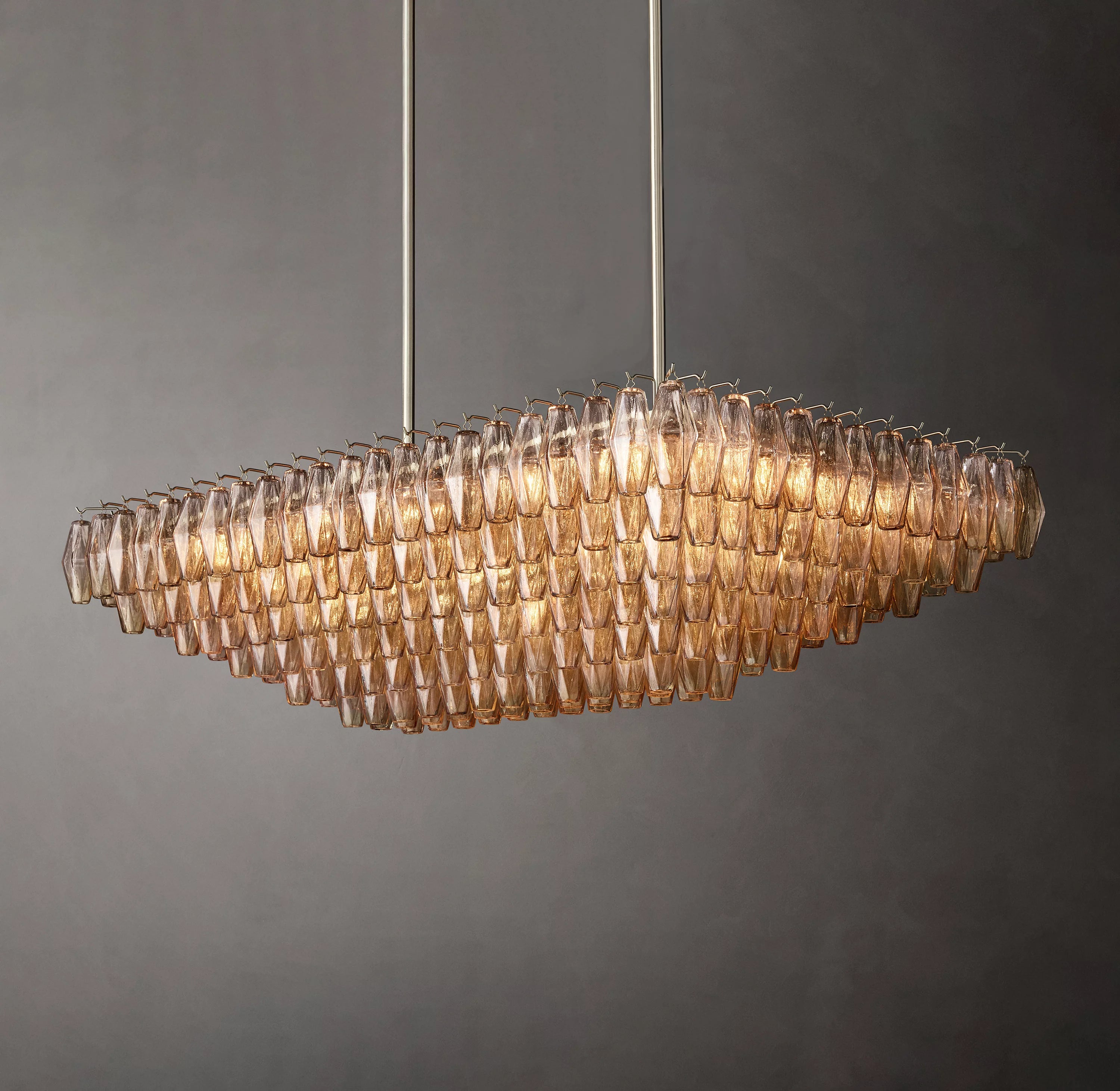 54 Inch Smoked Murano Glass Tiered Rectangular Chandelier - Chiara