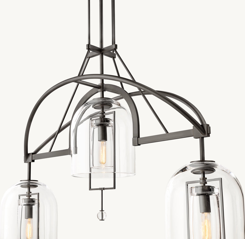 48 Inch Bell Glass Linear Chandelier - Fulcrum