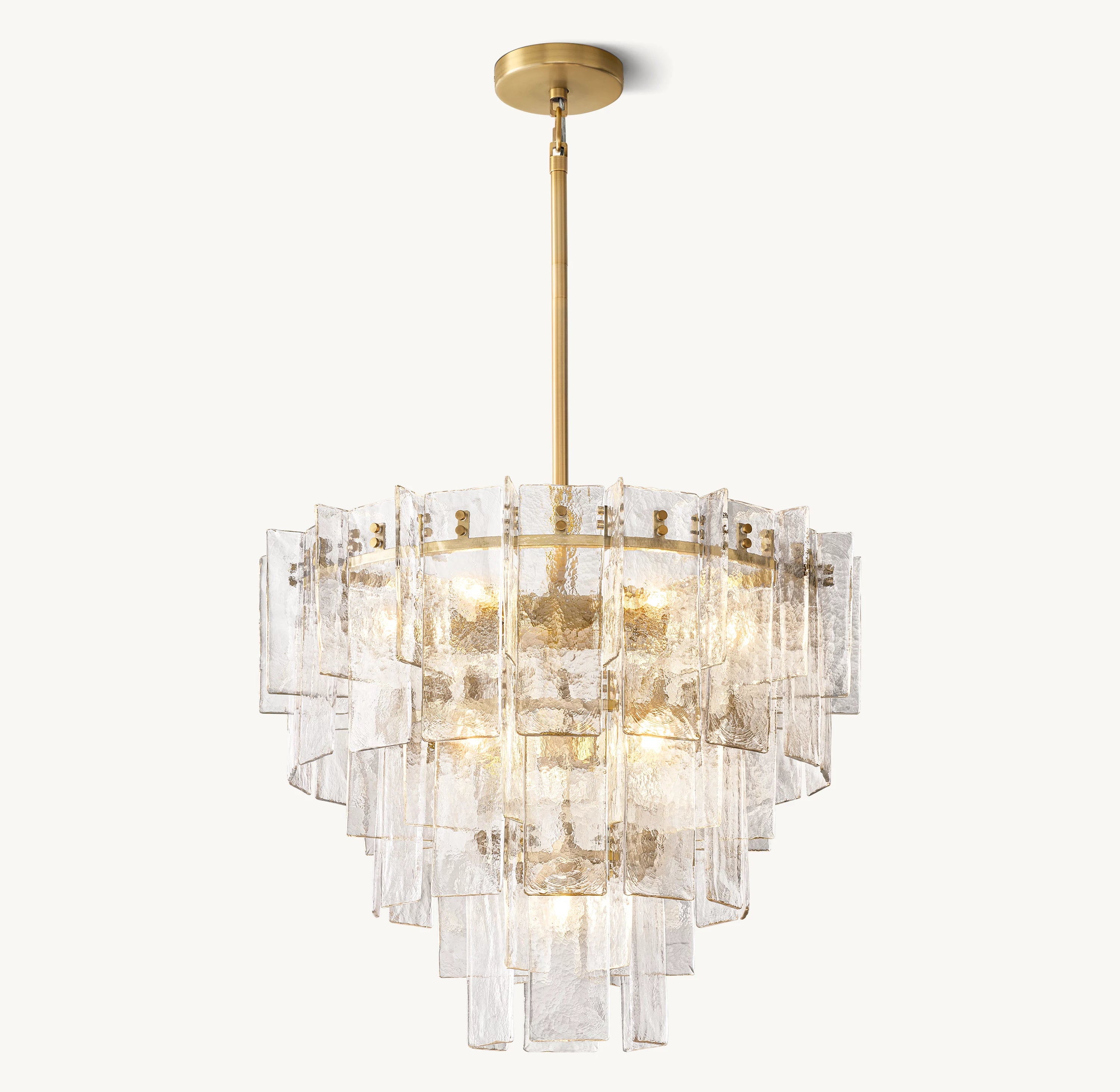 36 Inch Clear Hammered Glass Tiered Chandelier - Lattice