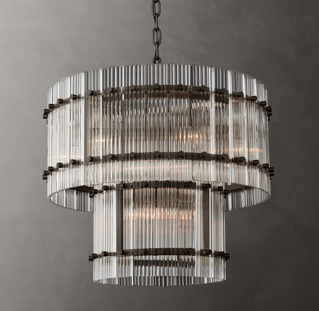 22 Inch Ribbed Glass Two-Tier Chandelier - San Marco