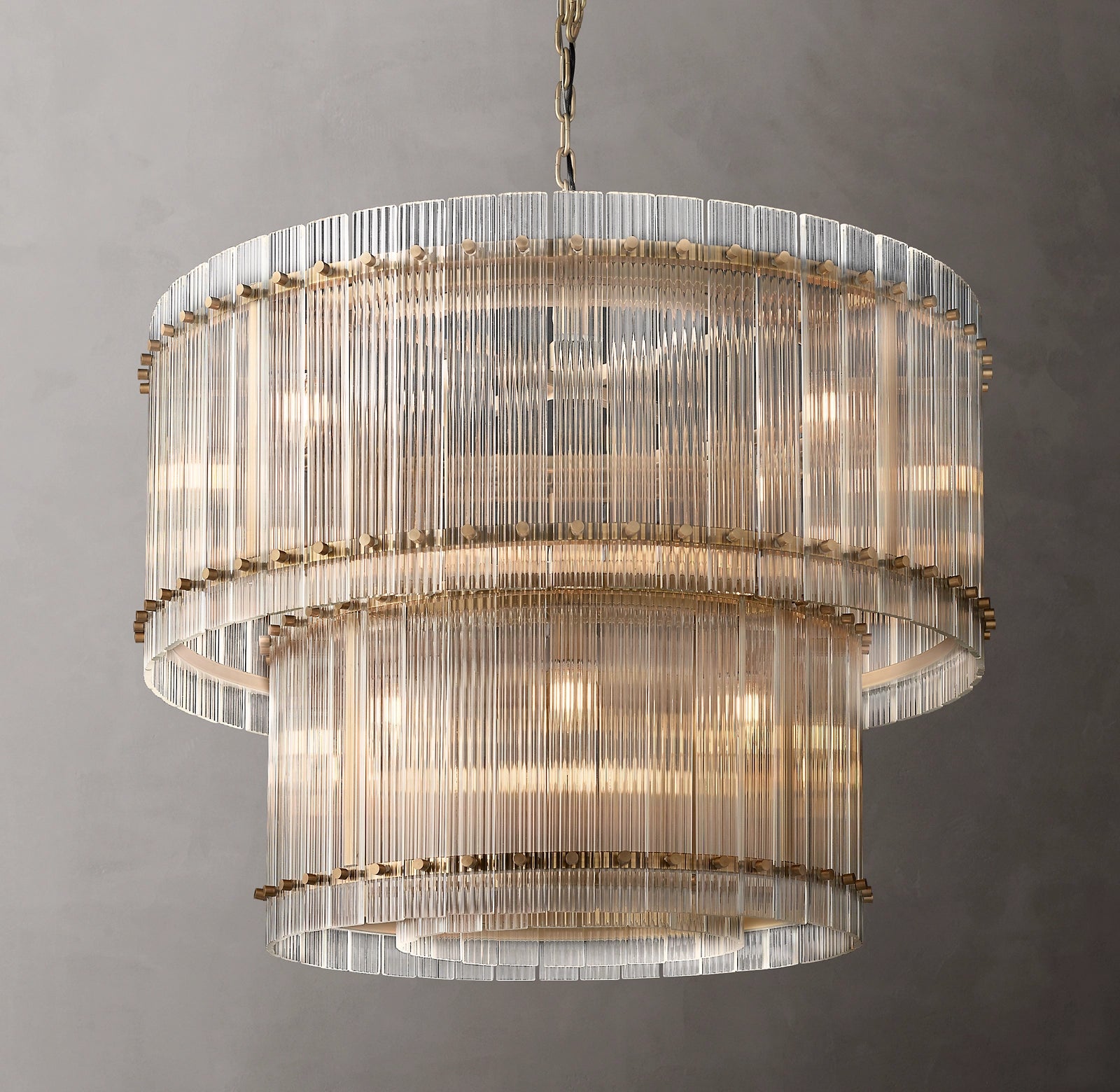 37 Inch Ribbed Glass Two-Tier Chandelier - San Marco
