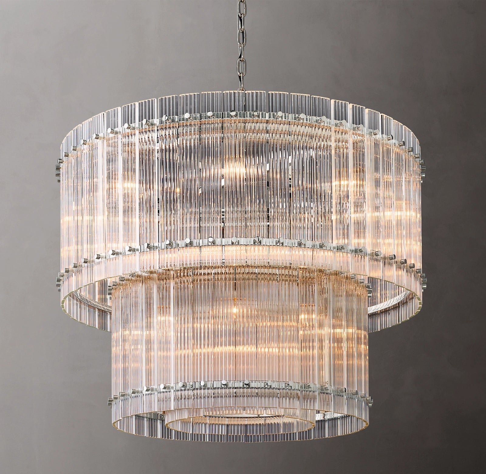 37 Inch Ribbed Glass Two-Tier Chandelier - San Marco