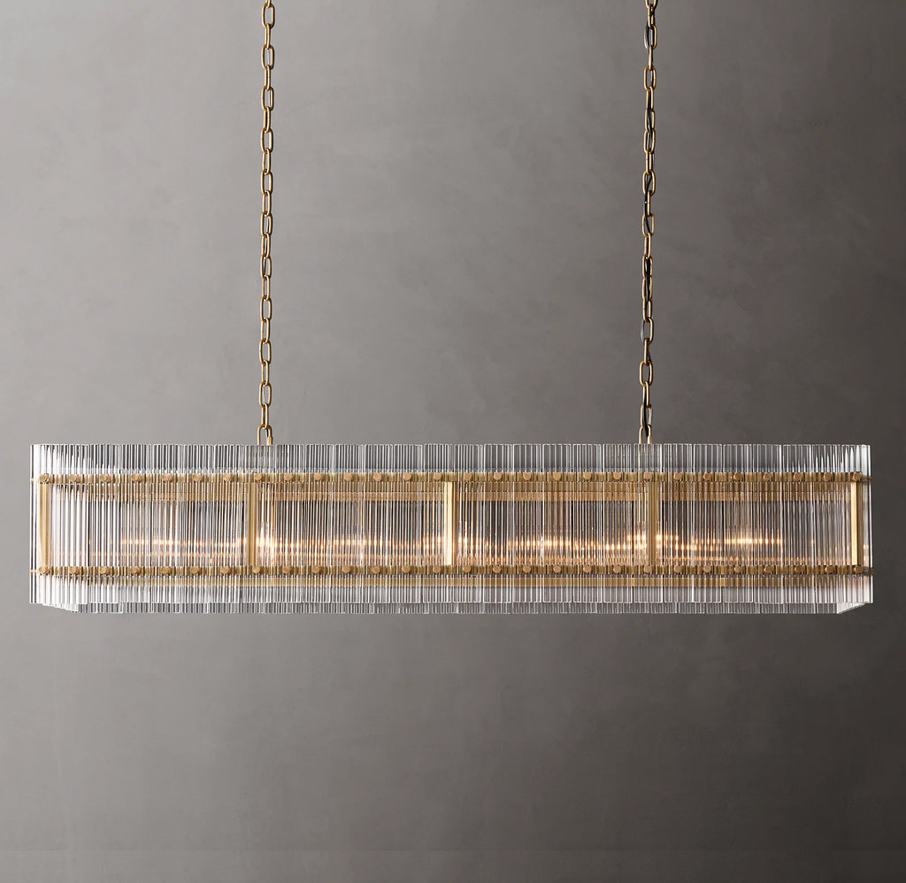 54 Inch Ribbed Glass Rectangular Chandelier - San Marco