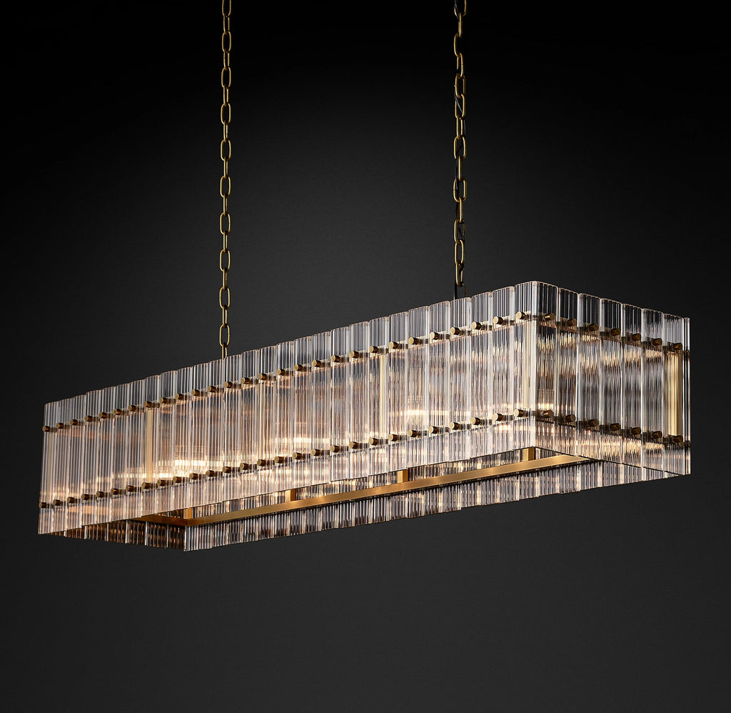 54 Inch Ribbed Glass Rectangular Chandelier - San Marco