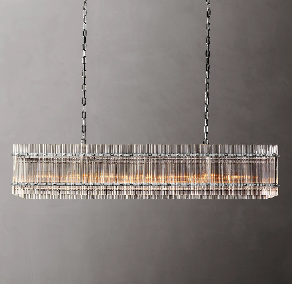 54 Inch Ribbed Glass Rectangular Chandelier - San Marco