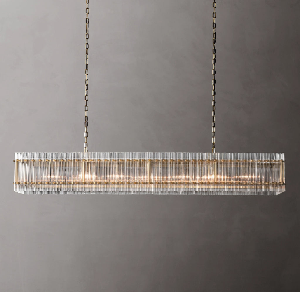 72 Inch Ribbed Glass Rectangular Chandelier - San Marco
