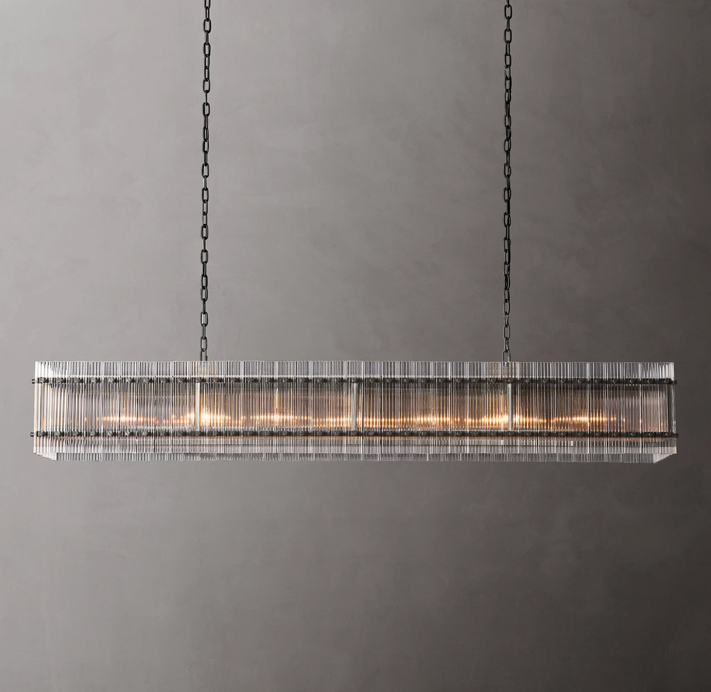 72 Inch Ribbed Glass Rectangular Chandelier - San Marco