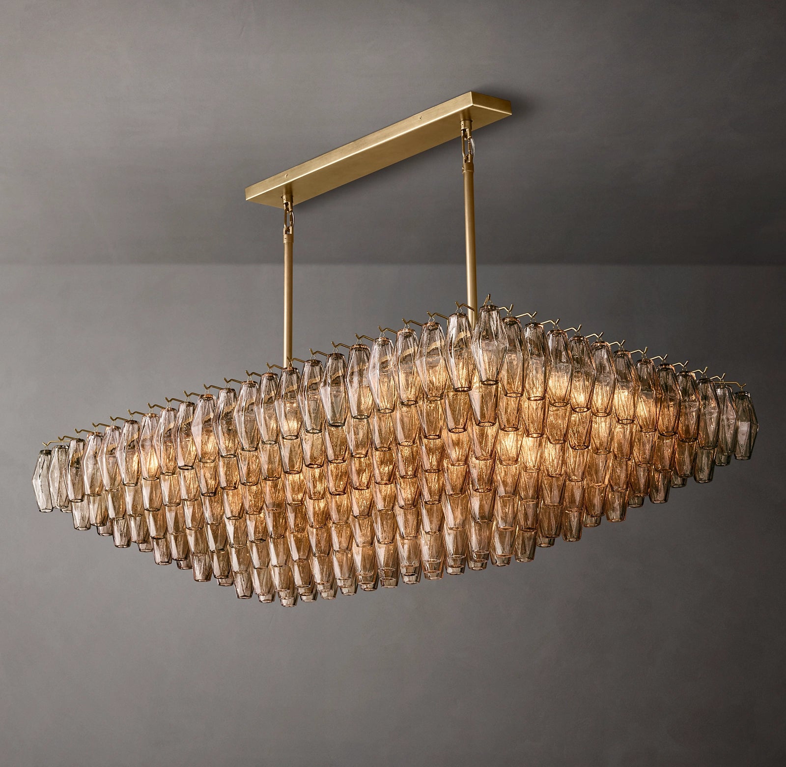 54 Inch Smoked Murano Glass Tiered Rectangular Chandelier - Chiara