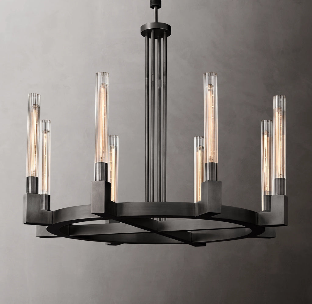 48 Inch Fluted-Glass Candlestick Round Chandelier - Cannele