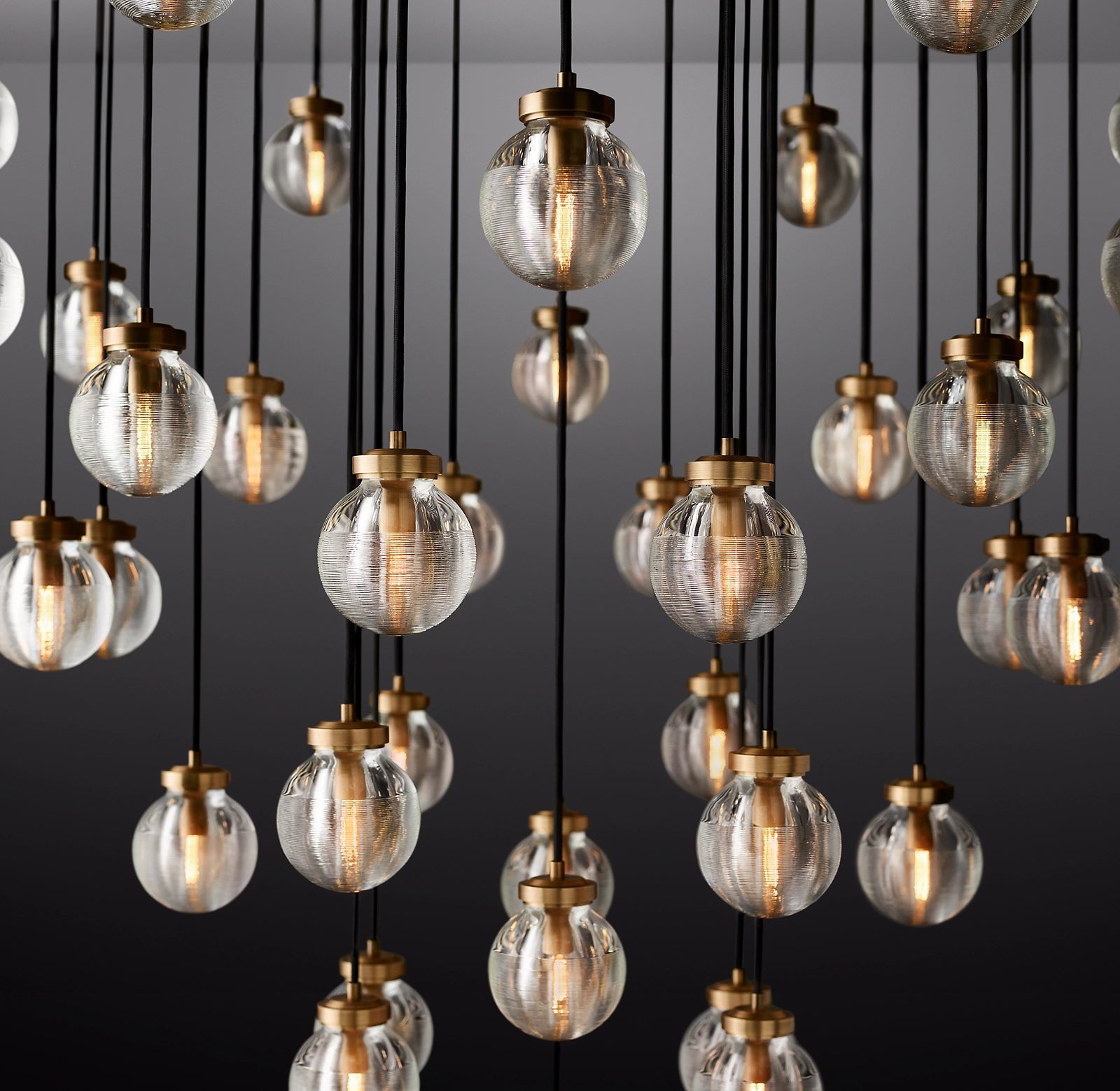 48 Inch Ribbed Glass Globe Round Pendant Chandelier - Pearl
