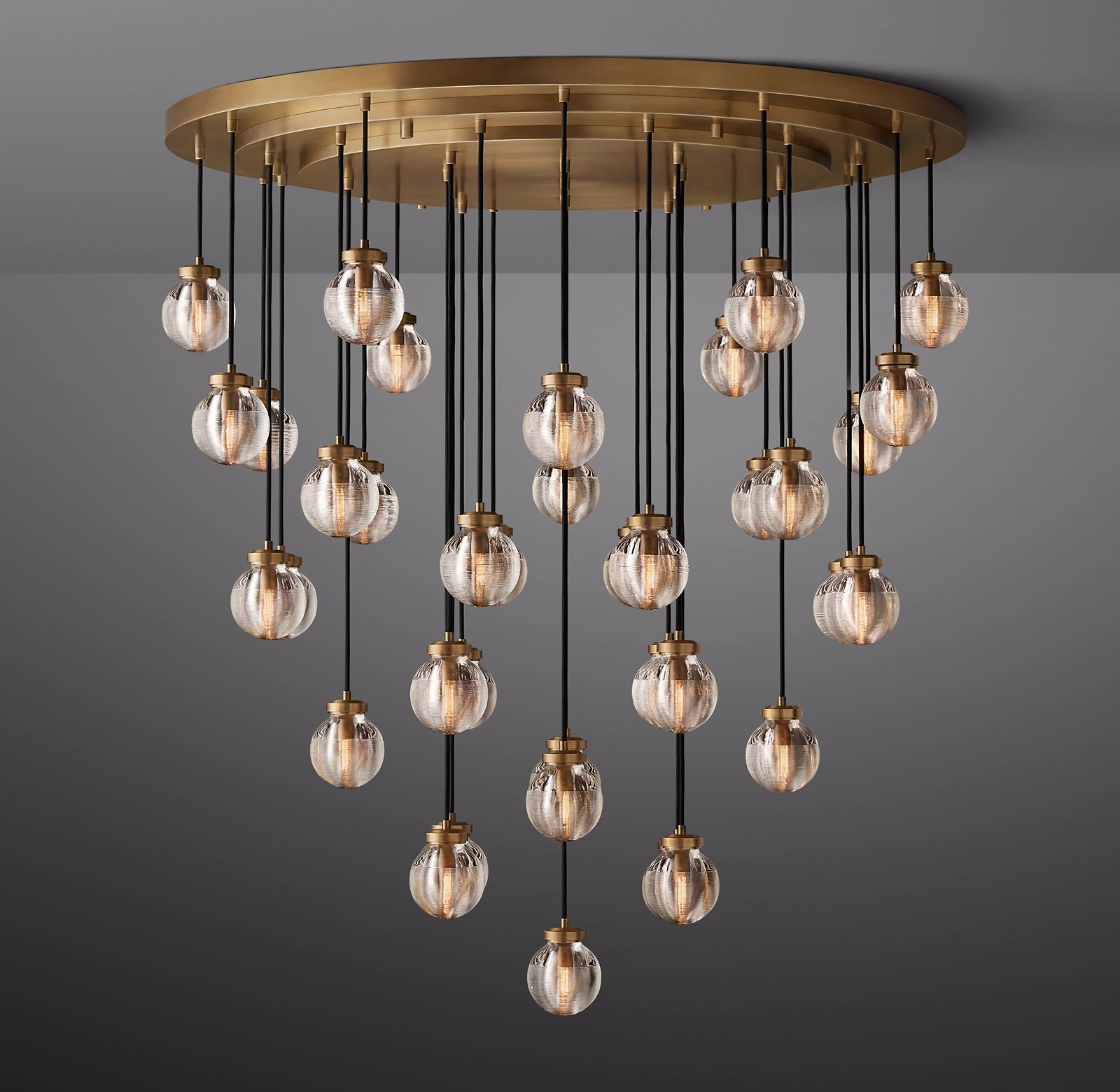 48 Inch Ribbed Glass Globe Round Pendant Chandelier - Pearl