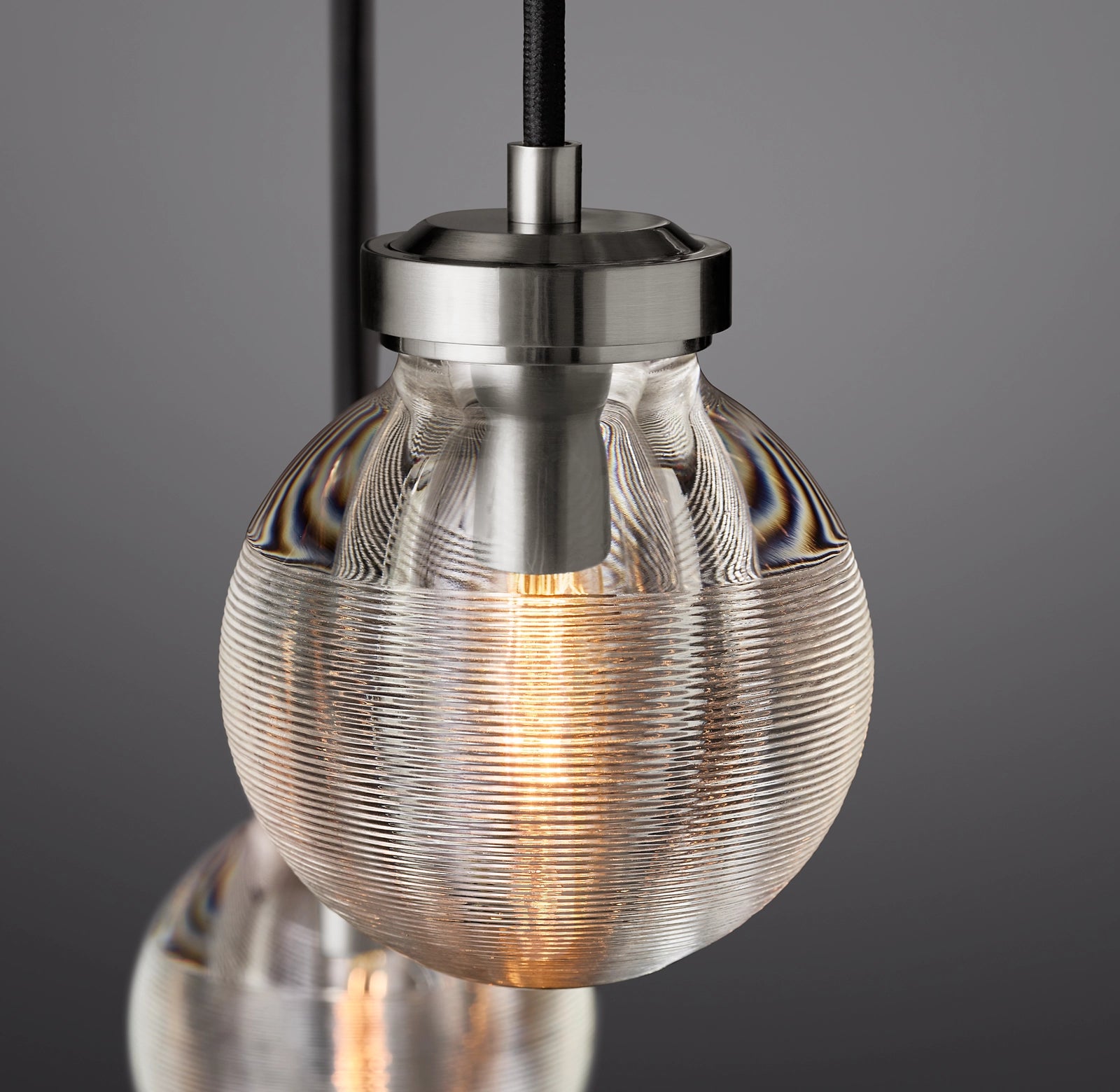 48 Inch Ribbed Glass Globe Round Pendant Chandelier - Pearl