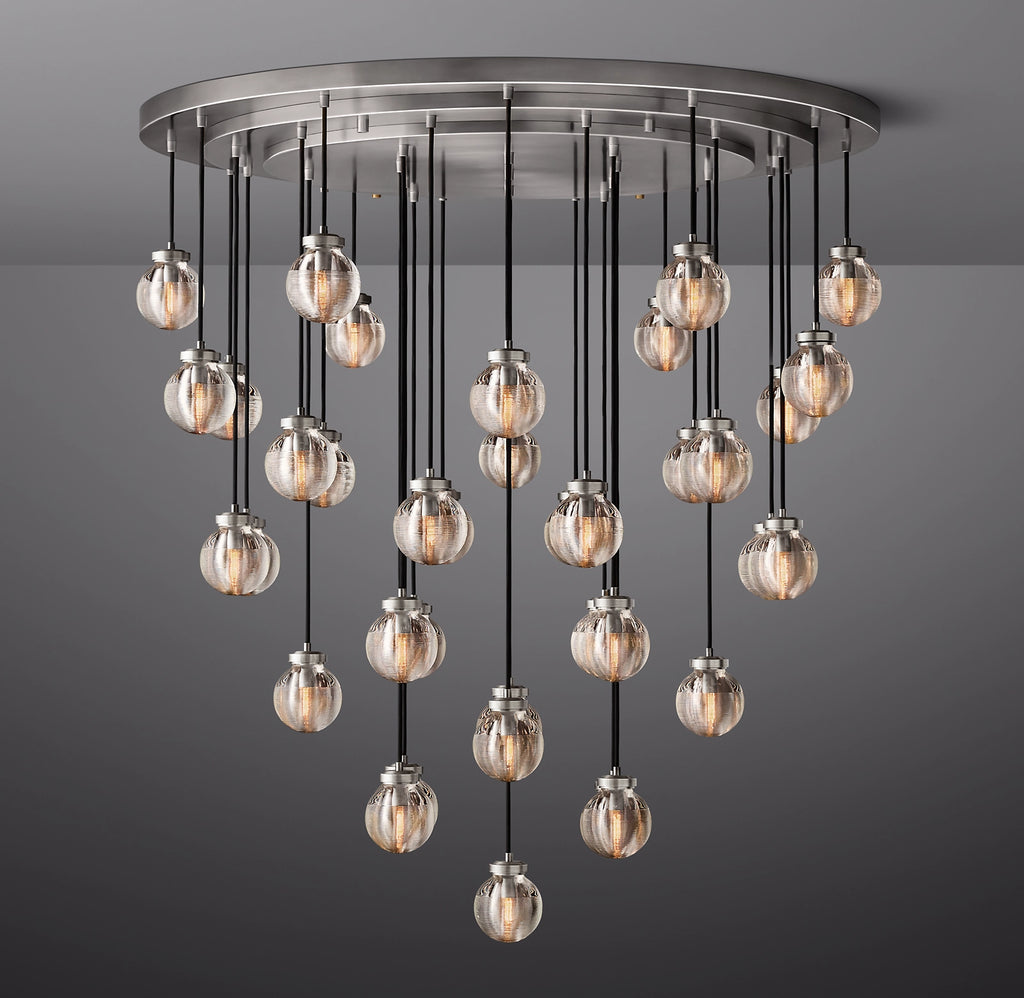 48 Inch Ribbed Glass Globe Round Pendant Chandelier - Pearl
