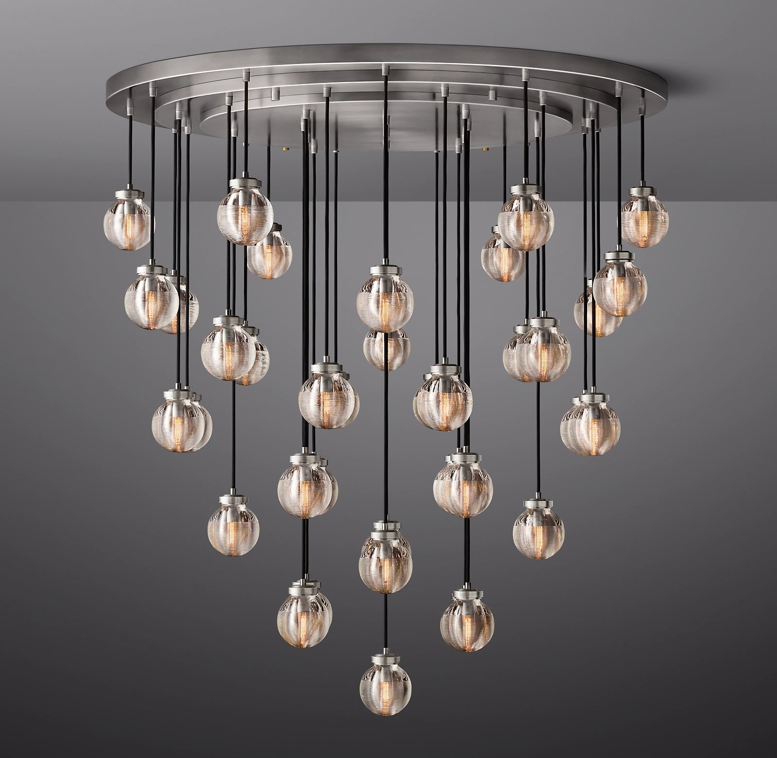 48 Inch Ribbed Glass Globe Round Pendant Chandelier - Pearl