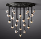 48 Inch Ribbed Glass Globe Round Pendant Chandelier - Pearl