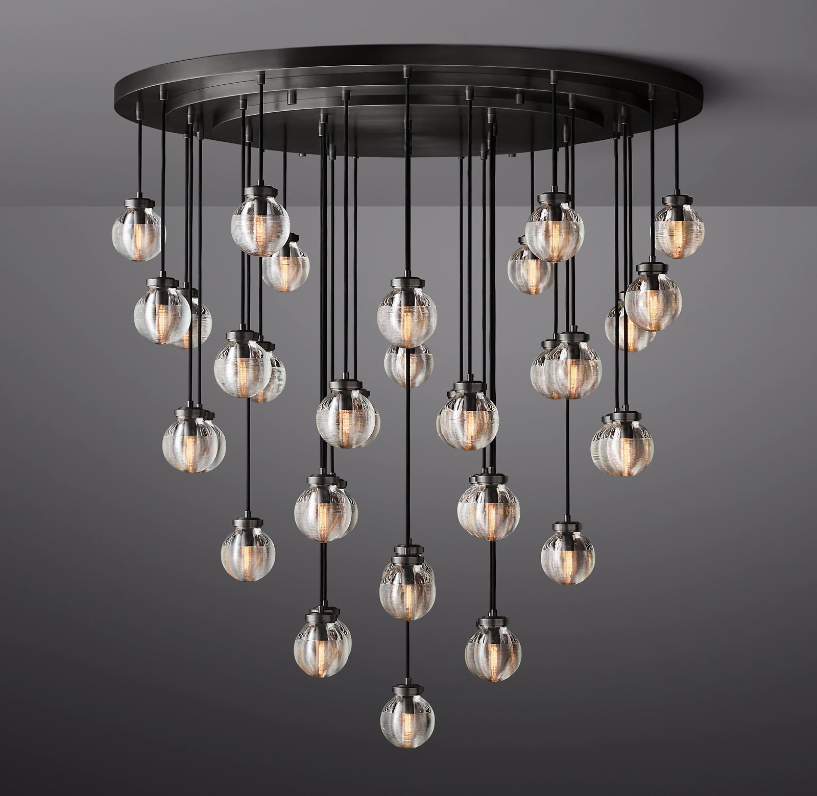 48 Inch Ribbed Glass Globe Round Pendant Chandelier - Pearl