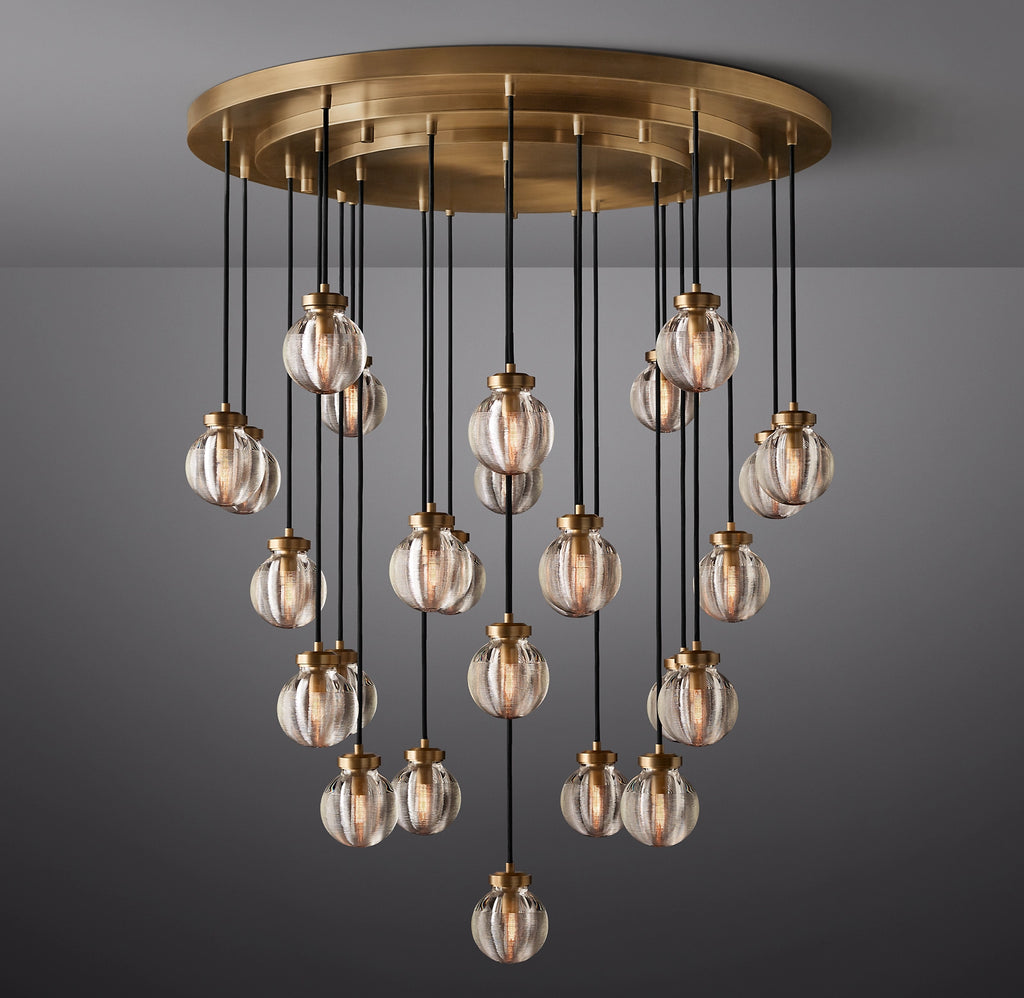 38 Inch Ribbed Glass Globe Round Pendant Chandelier - Pearl