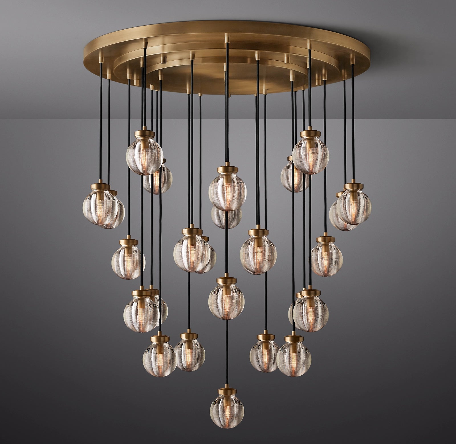 38 Inch Ribbed Glass Globe Round Pendant Chandelier - Pearl