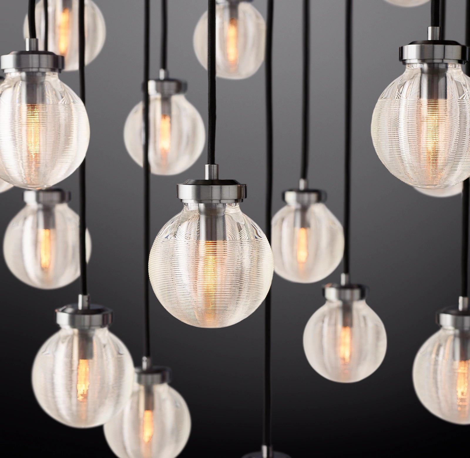 38 Inch Ribbed Glass Globe Round Pendant Chandelier - Pearl