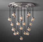 38 Inch Ribbed Glass Globe Round Pendant Chandelier - Pearl