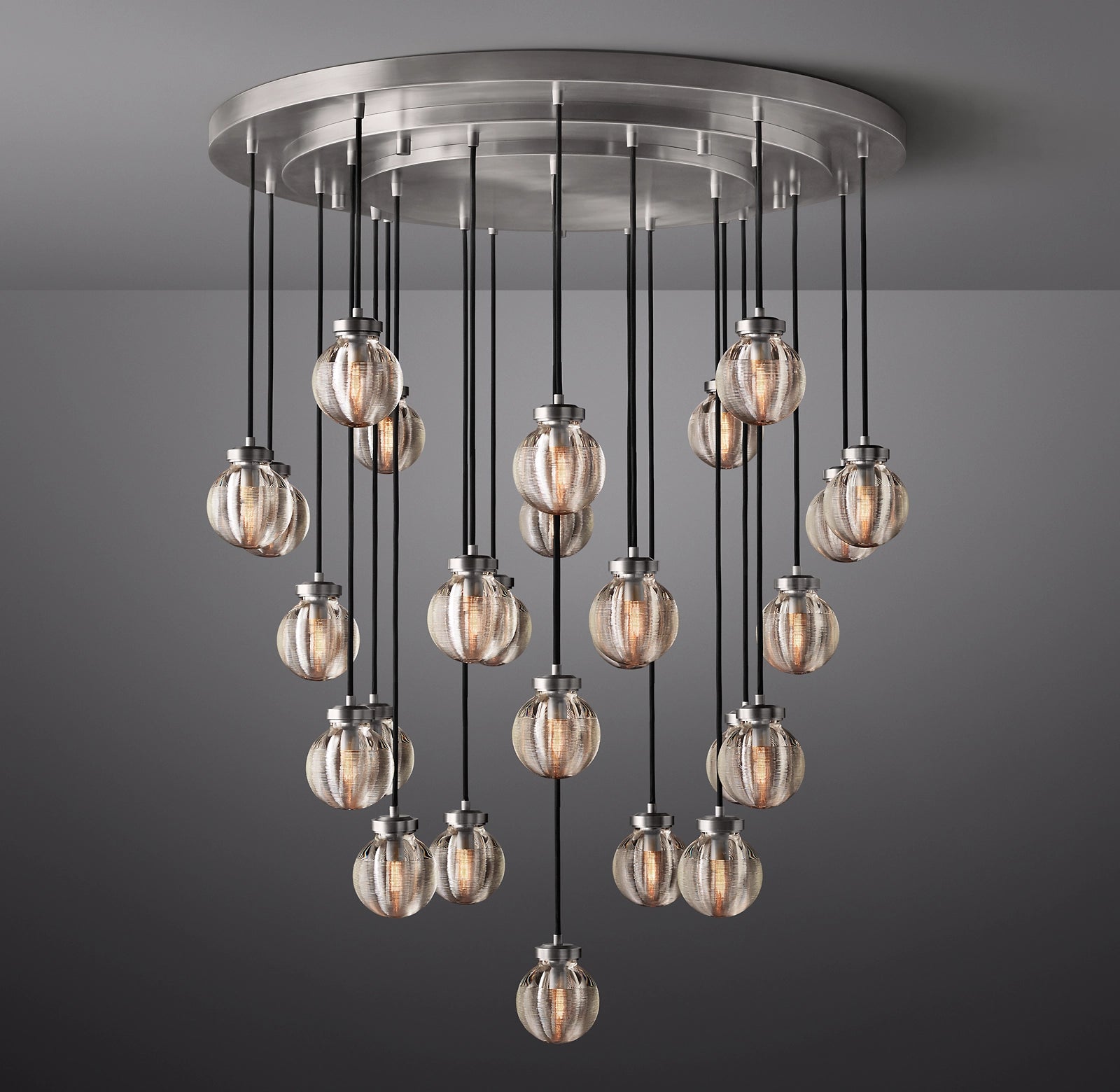 38 Inch Ribbed Glass Globe Round Pendant Chandelier - Pearl