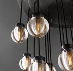 38 Inch Ribbed Glass Globe Round Pendant Chandelier - Pearl