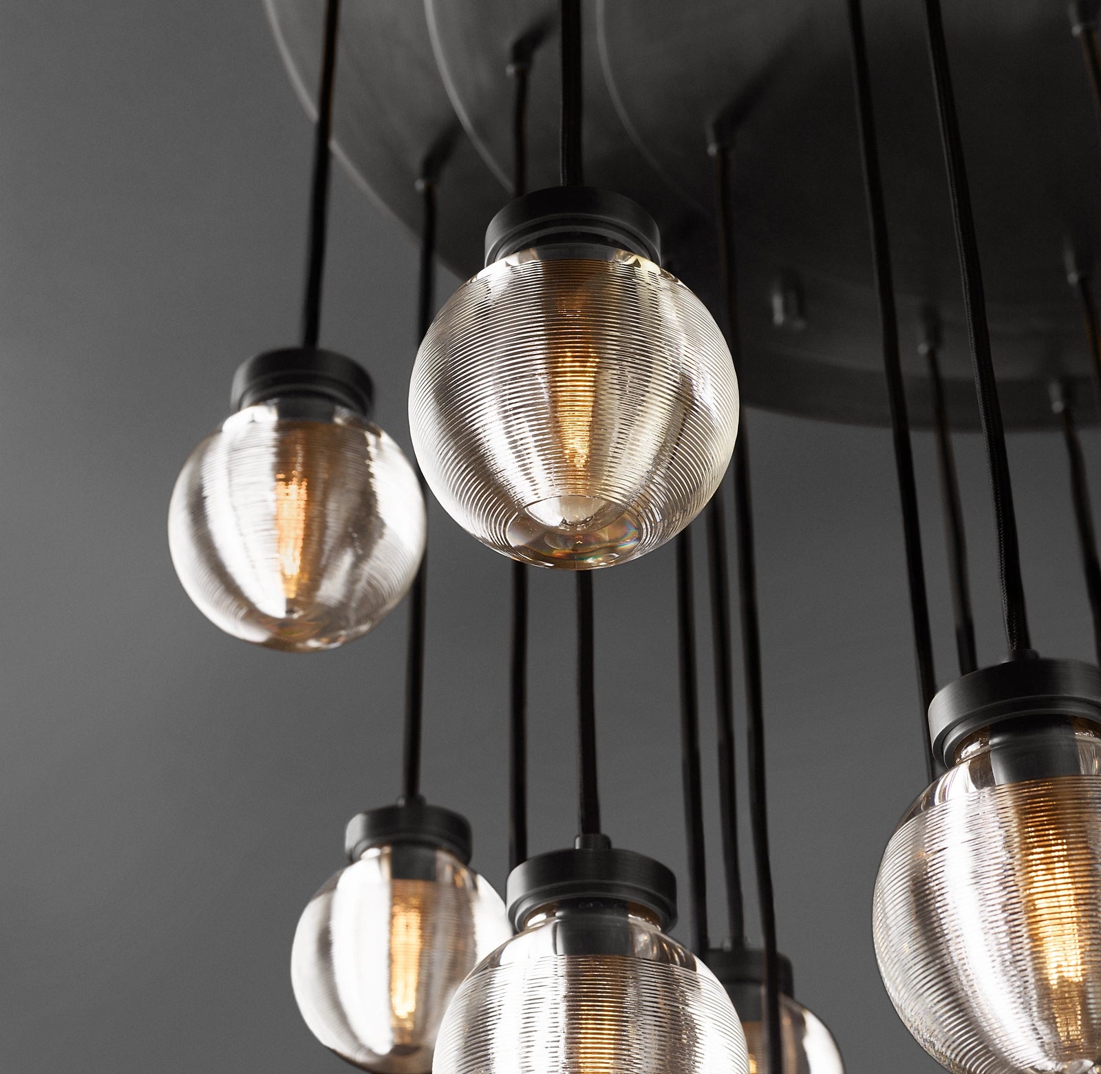 38 Inch Ribbed Glass Globe Round Pendant Chandelier - Pearl