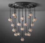 38 Inch Ribbed Glass Globe Round Pendant Chandelier - Pearl