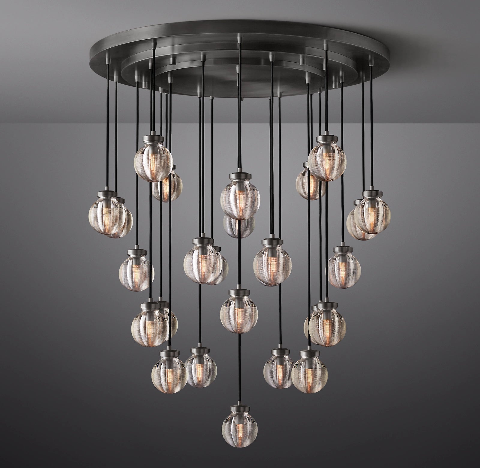 38 Inch Ribbed Glass Globe Round Pendant Chandelier - Pearl