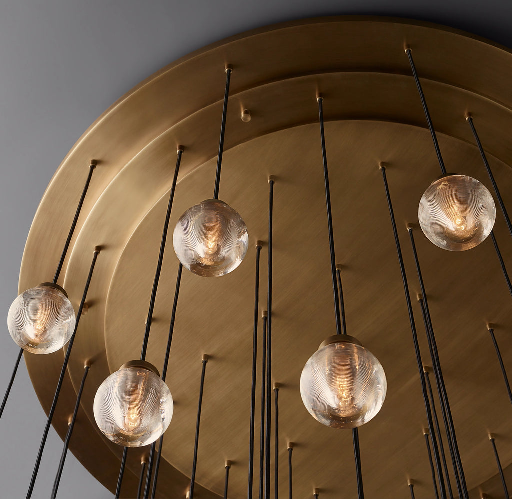 60 Inch Ribbed Glass Globe Round Pendant Chandelier - Pearl