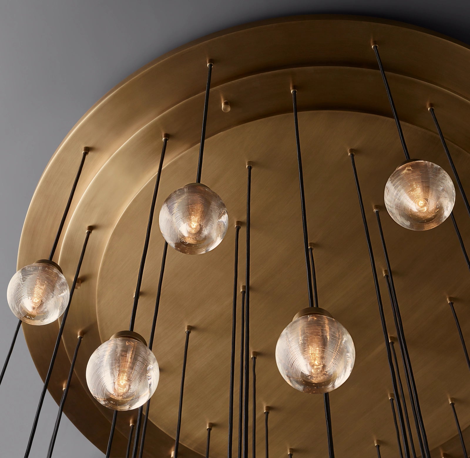 60 Inch Ribbed Glass Globe Round Pendant Chandelier - Pearl
