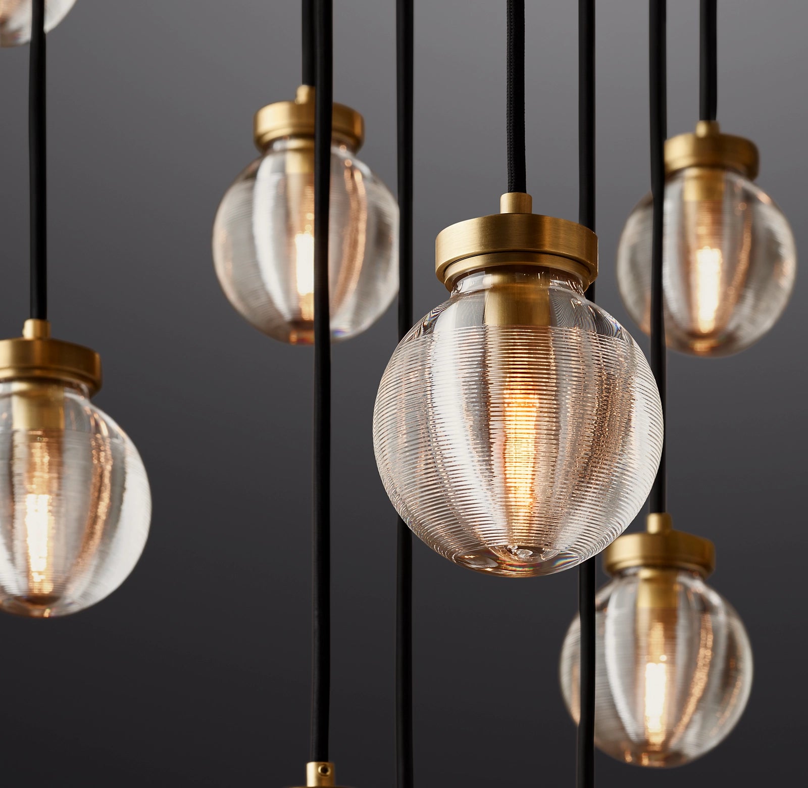 60 Inch Ribbed Glass Globe Round Pendant Chandelier - Pearl