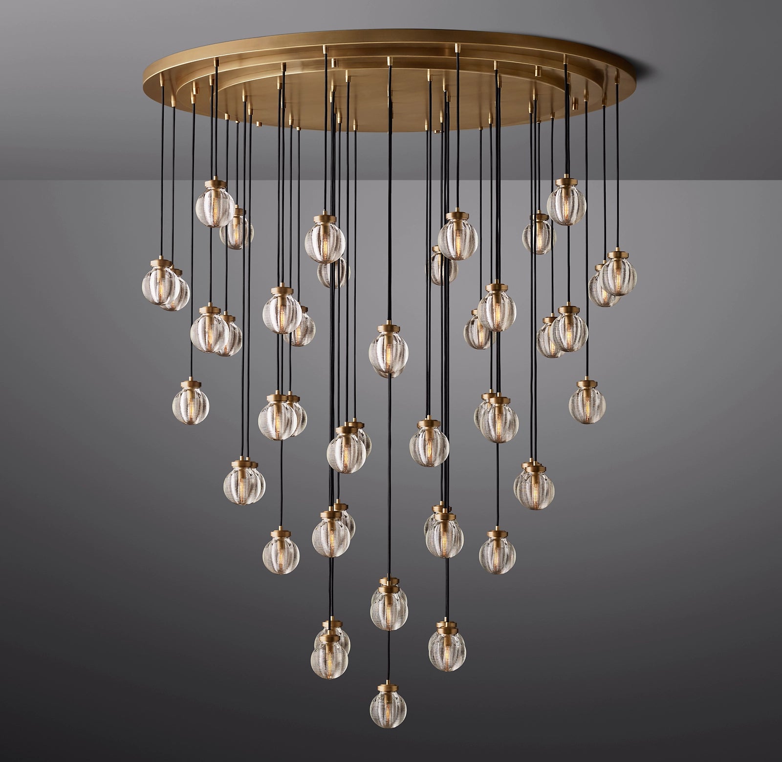 60 Inch Ribbed Glass Globe Round Pendant Chandelier - Pearl